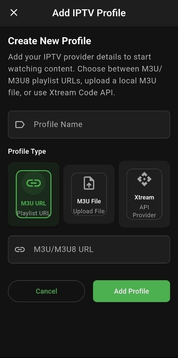 Quantum IPTV Profile Screen